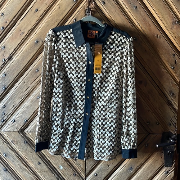 NWT Tory Burch blouse-skirt. Selling together. Beautiful gold cream navy sz 10 - Picture 2 of 6